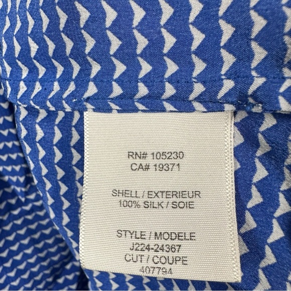 Joie Blue Geo Print 100% Silk Long Sleeve Keyhole Button Front Blouse Top Small - Picture 3 of 4